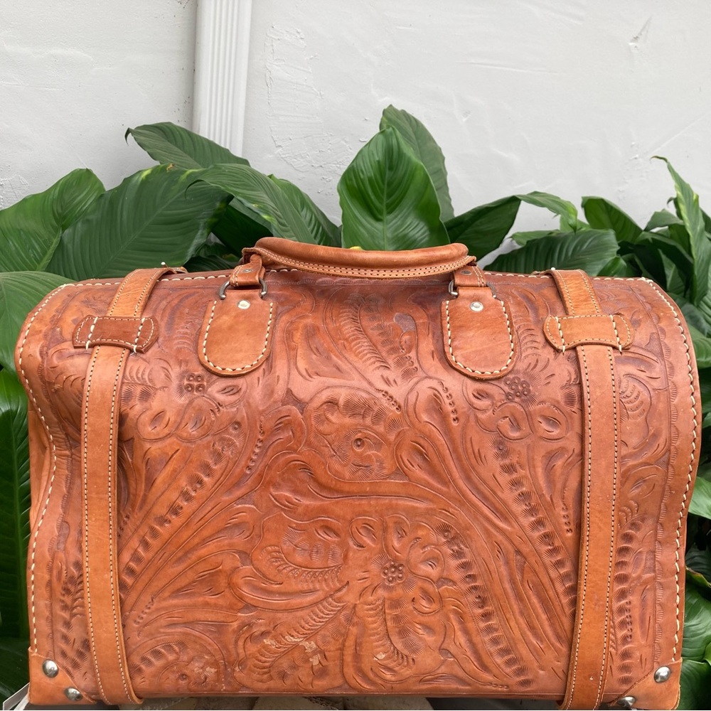 COOLEST HANDTOOLED LEATHER EXPLORER’S BAG -  VINTAGE -EXTREMELY RARE